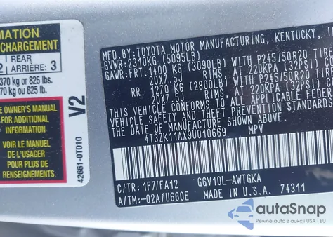 2009 Toyota Venza Base V6 z USA, uszkodzony, nr VIN 4T3ZK11AX9U010669